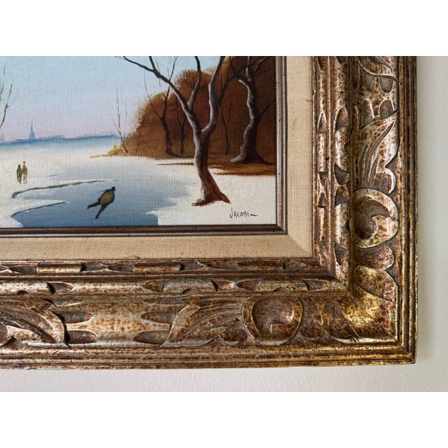 Vintage Realism Impressionist Winter Landscape Oil on Canvas Painting by Jacobi For Sale - Image 9 of 10