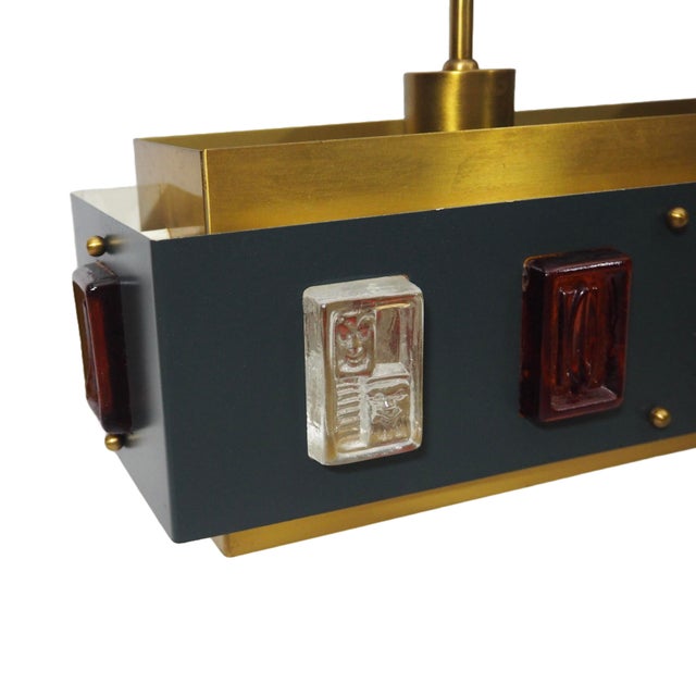 Mid-Century Modern Scandinavian Pendant Lamp in Brass with Lacquered Steel and Glass, 1960s For Sale - Image 9 of 14
