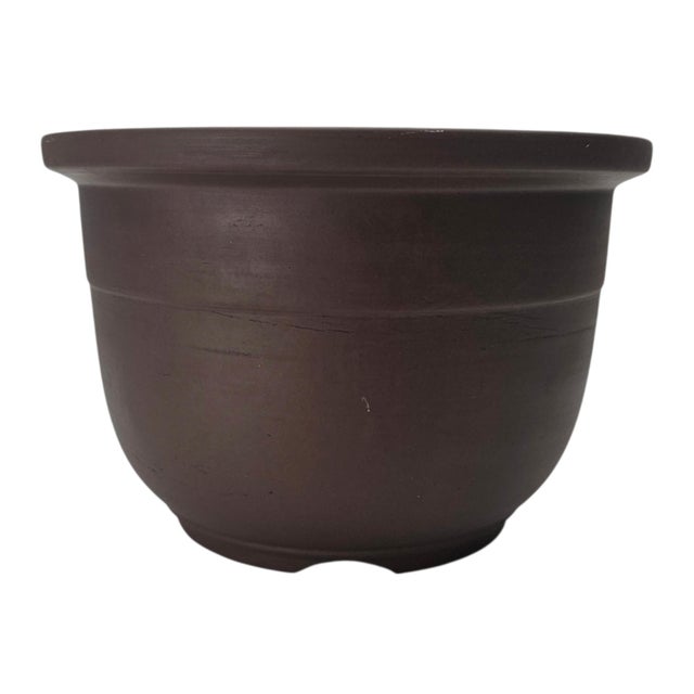 Brown Chinese Tokoname Yixing Clay Bonsai Pot Round Basin Planter 9" For Sale - Image 8 of 9