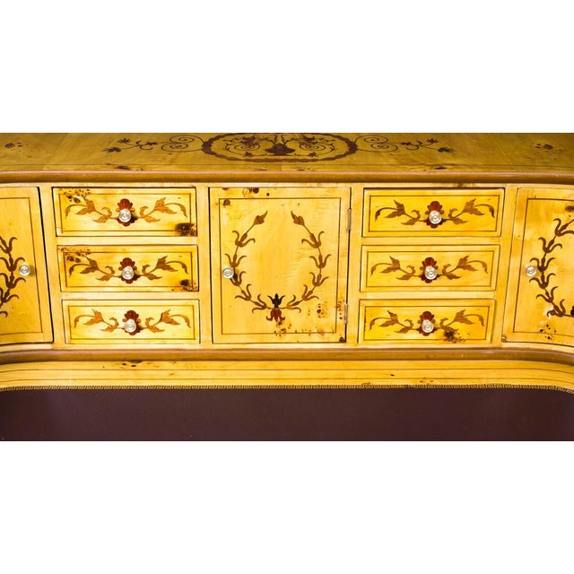 Vintage Satinwood Marquetry Writing Desk, 1990s For Sale - Image 3 of 18