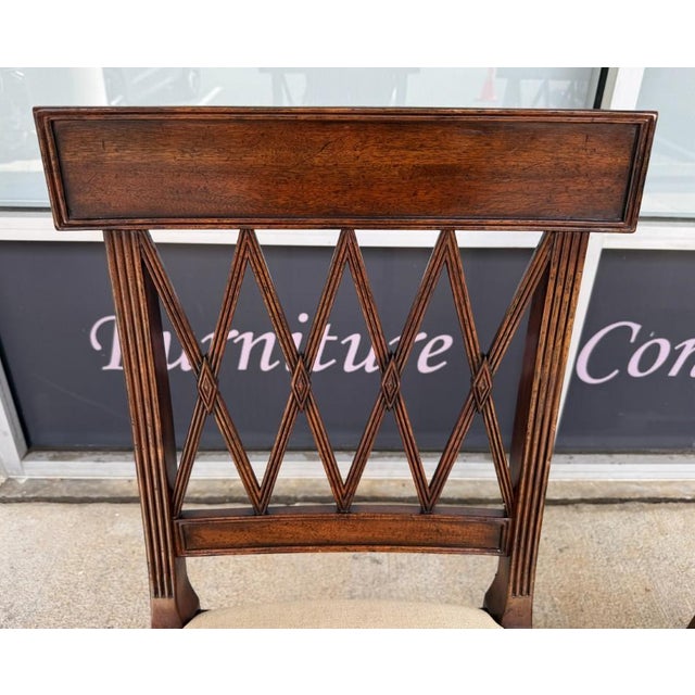 Pair of Jonathan Charles Regency Style Lattice Back Side Chairs For Sale - Image 11 of 14