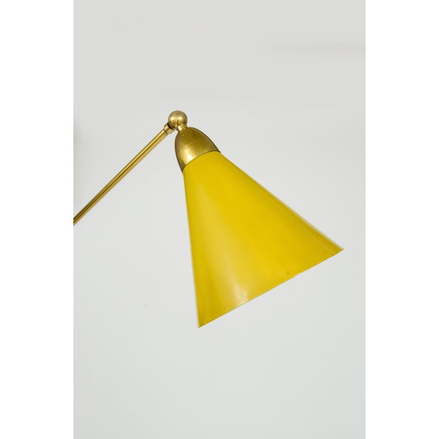 1960s Round Beige Marble Base Green Enameled Stem Adjustable Arm Floor Lamp For Sale In New York - Image 6 of 7