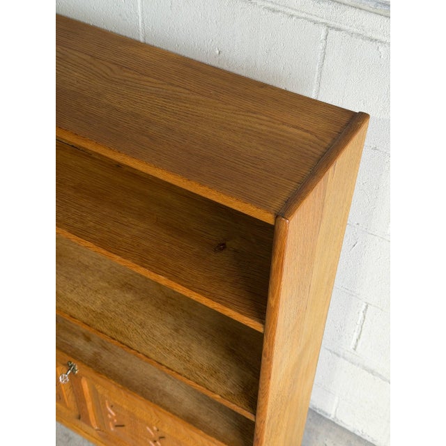 Mid-Century Modern In Style of Henning Kjærnulf Oak Bookcase Cabinet Hutch Drop Front Desk Denmark 1960s For Sale - Image 3 of 10