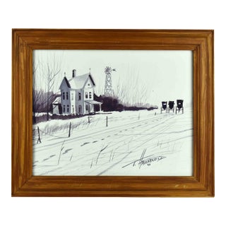 1996 Watercolor Winter Landscape Painting by T.Haverfield - Framed For Sale