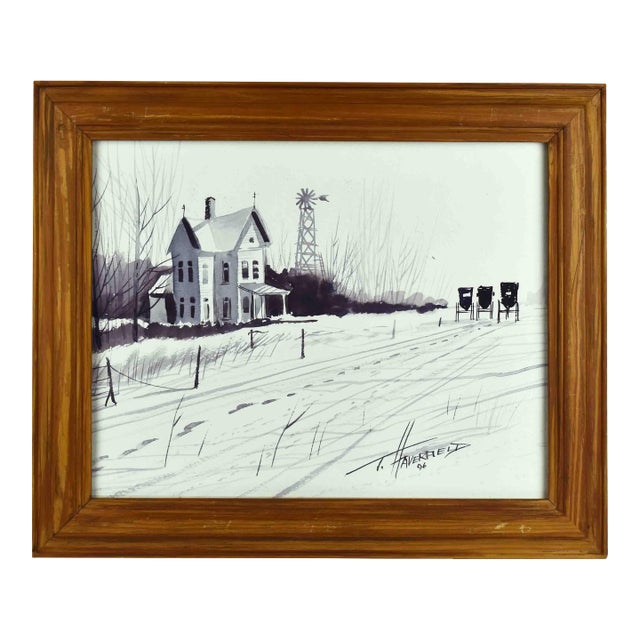 1996 Watercolor Winter Landscape Painting by T.Haverfield - Framed For Sale