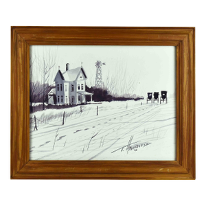 1996 Watercolor Winter Landscape Painting by T.Haverfield - Framed