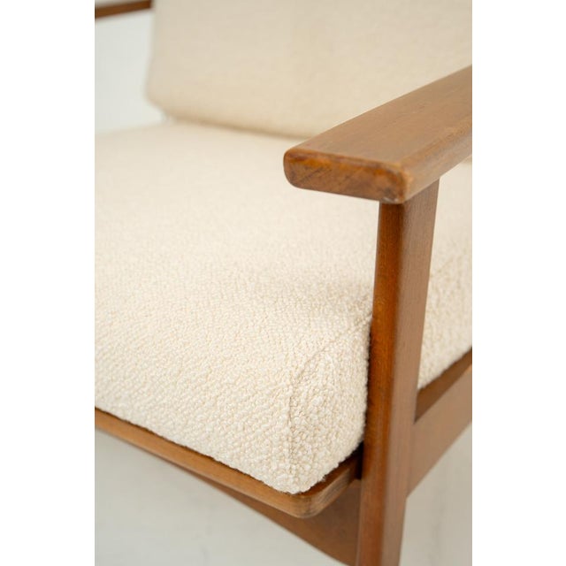 Wood 1990s MCM Lounge Chair in Boucle Pearl Fabric For Sale - Image 7 of 11
