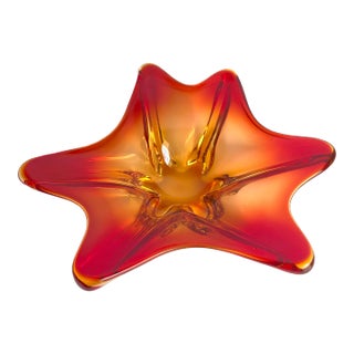 Art Glass Freeform Starburst Bowl Murano Sommerso Amberina Red Orange Yellow For Sale
