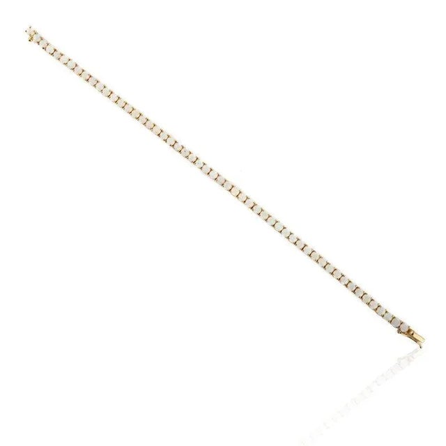 Art Deco 4.1ct Natural Opal Round Tennis Bracelet in 14k Solid Gold by VRJewels For Sale - Image 3 of 13