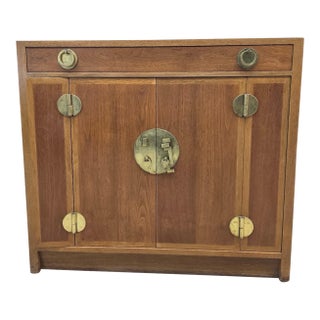 Vintage Chinese Elm Campaign-Style Cabinet With Brass Hardware For Sale