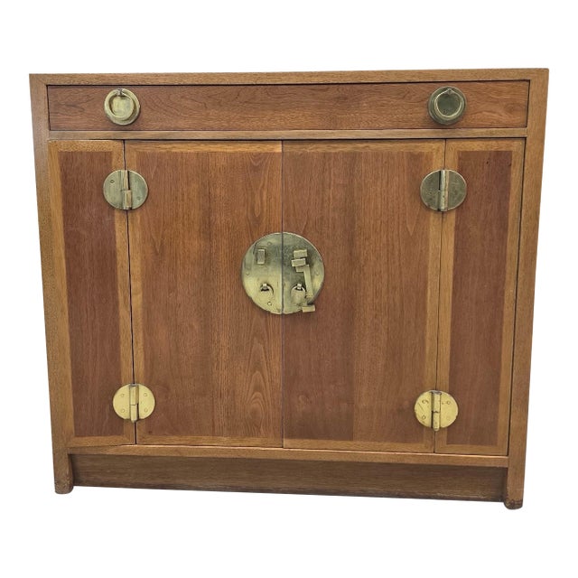 Vintage Chinese Elm Campaign-Style Cabinet With Brass Hardware For Sale