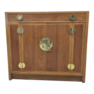 Vintage Chinese Elm Campaign-Style Cabinet With Brass Hardware