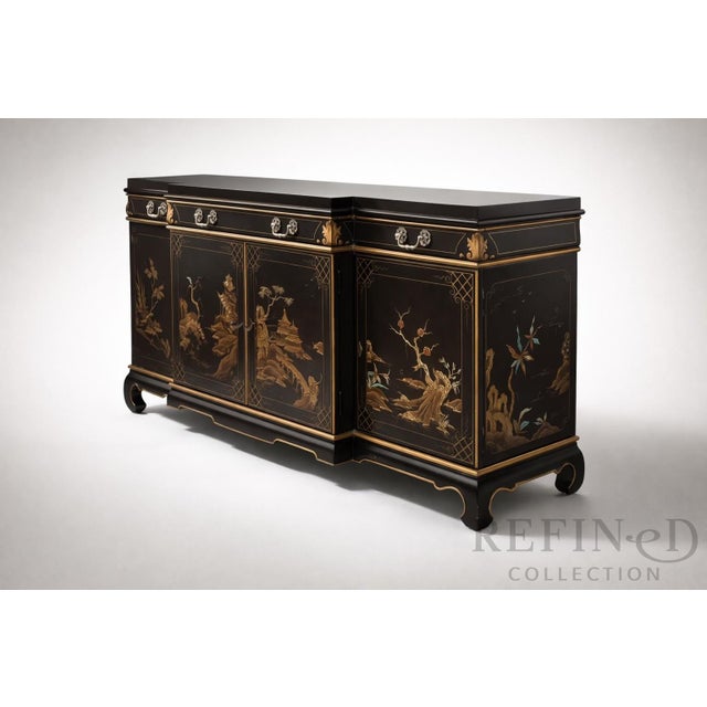 1984 Karges Furniture Hand-Painted Chinoiserie Lacquer Credenza With Asian Chow Legs For Sale In Boston - Image 6 of 18