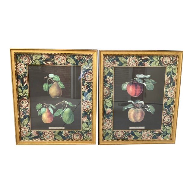 Late 20th Century Pair of John-Richard Framed Botanical Prints Featuring Summer Fruits in Gold Frames With Textured Floral Matting For Sale