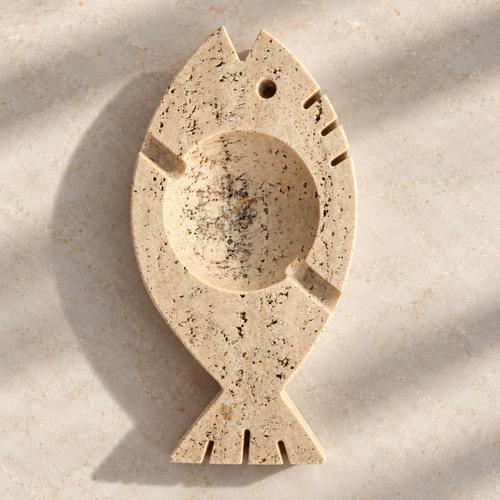Italian Travertine Marble Fish Ashtray attributed to Fratelli Mannelli, 1970s For Sale - Image 4 of 8