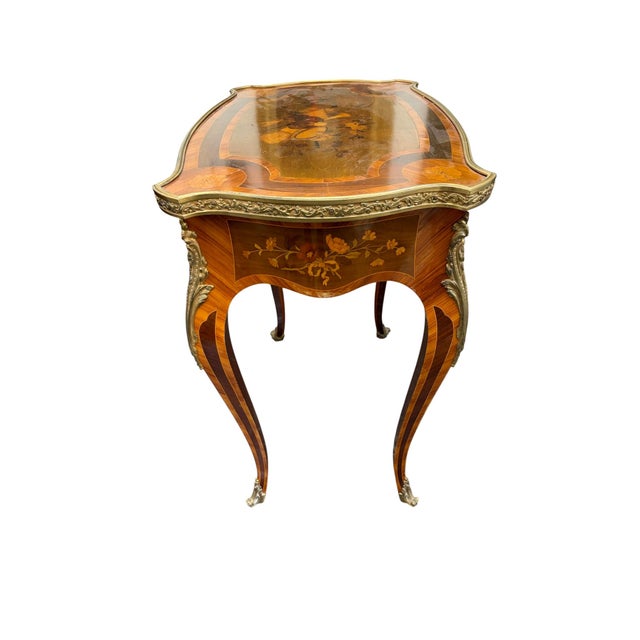 French Louis XV Style Bronze Doré Marquetry Side Table, Circa 1870 For Sale - Image 10 of 12