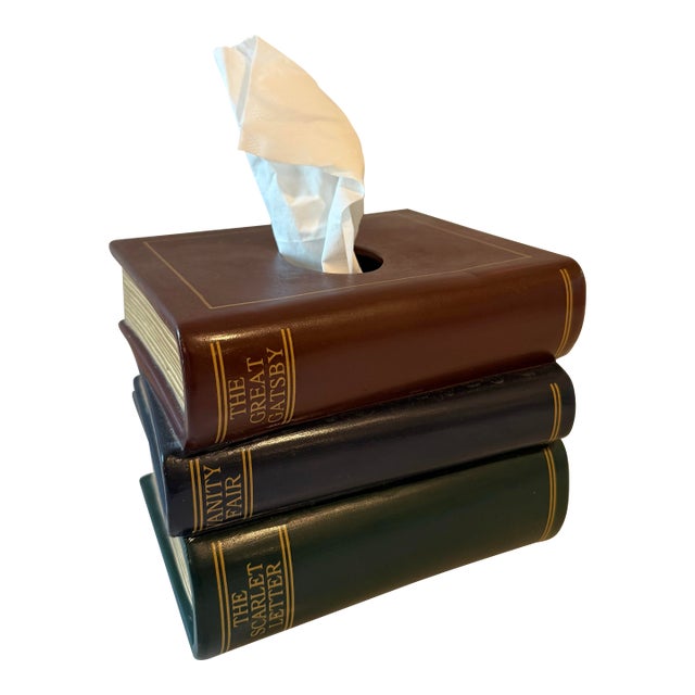 Vintage Ceramic Book Stack Tissue Box Cover For Sale