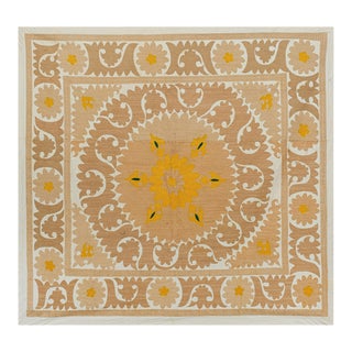 1960s Uzbekistan Neutral Cotton Suzani 3'11'' X 4'4'' For Sale