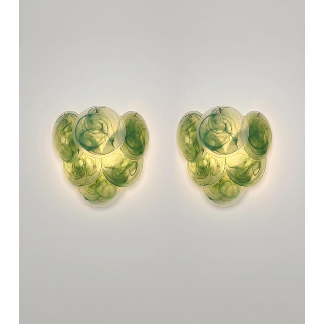1990s Glass Wall Sconces with Acid-Etched Alabaster Glass Discs, 1990s, Set of 2 For Sale - Image 5 of 15