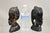 Vintage African Carved Ebony Wood 7" Male and Female Bust Statue Sculpture - 2 Pc Set. Circa Late 20th Century....