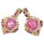 Bochic “Orient” Pink Ruby and Blue Topaz Earrings Set In 18K Gold and Silver For Sale