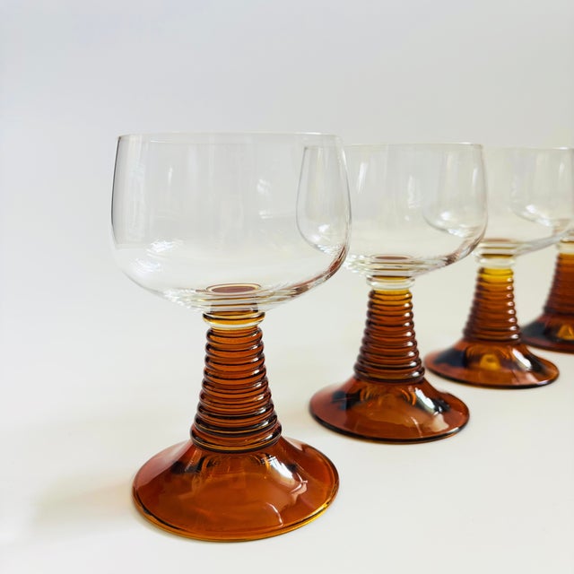 Mid-Century Modern German Roemer Coupe Wine Glasses With Amber Stems - Set of 4 For Sale - Image 3 of 8