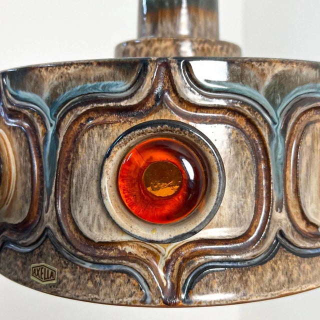 1970s Brown and Blue Ceramic Pendant Light, Denmark, 1970s For Sale - Image 5 of 16