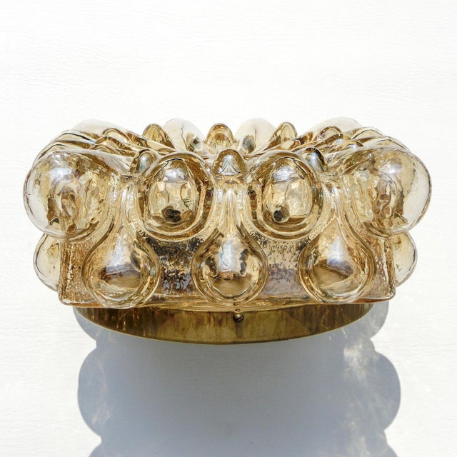 Vintage Ceiling or Wall Lamp with Square Bubble Glass in Amber attributed to Helena Tynell, 1970s For Sale - Image 4 of 6