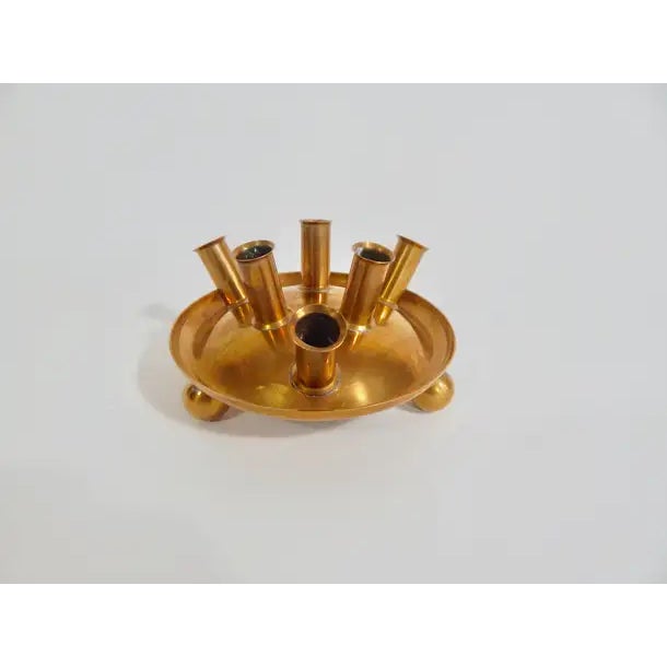 1960s Mid Century Modernist Footed Brass Candle Holder by Erich Kolbenheyer Wien. Made in Austria
