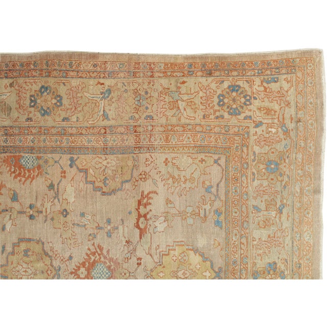 Textile Antique Persian Sultanabad Carpet, Wool Ivory, Lt Blue Oriental Rug Hand Knotted For Sale - Image 7 of 13