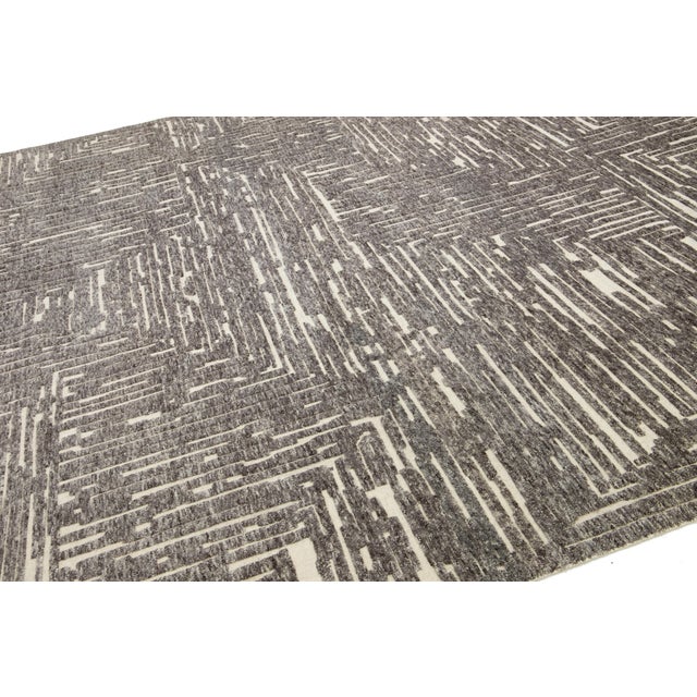 2020s Modern Natural Moroccan Style Wool Rug With Gray Abstract Design by Apadana For Sale - Image 5 of 10