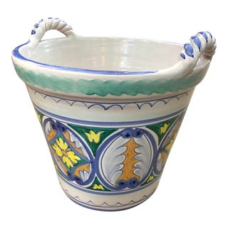 Hand Painted Large Ceramic Planter For Sale