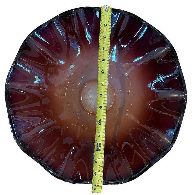 Purple Late 20th Century Vintage Hand-Blown Jozefina Ruffled Art Glass Plum- and Champagne-Colored Bowl For Sale - Image 8 of 10