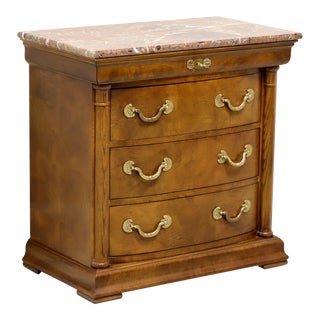 Henredon Burl Elm Neoclassical Marble Top Nightstand Bedside Chest - A For Sale