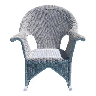 1970s Painted White Wicker Rocking Chair For Sale