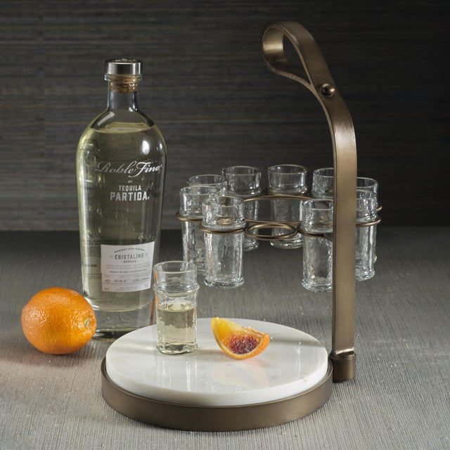 Tequilero 10-Piece Tequila Shot Set with Marble Cutting Board, Gold For Sale - Image 4 of 8