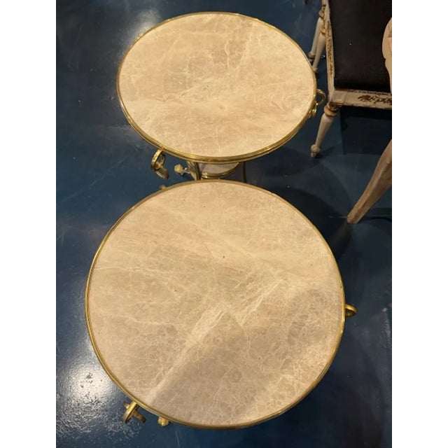 Pair of Neo-Classical Gilt Bronze and Marble Side Tables For Sale - Image 4 of 5