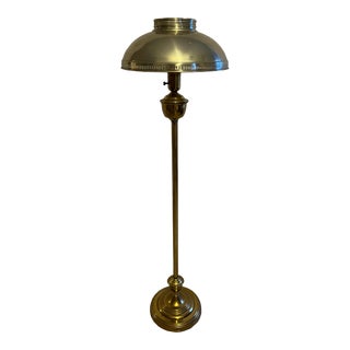Mid-Century Modern Brass Torchiere Floor Lamp With Stamped Space Age Metal Shade For Sale