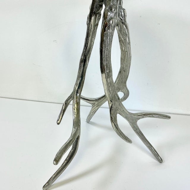 Vintage Hollywood Regency Silver Plated Antlers and Marble Buffet Tiered Serving Platters.. For Sale - Image 10 of 15