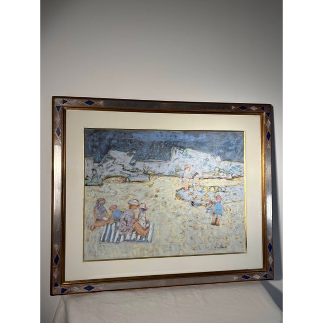 1960s Yves Wacheux, The Blue Beach, 20th Century, Mixed Media on Paper, Framed For Sale - Image 5 of 11