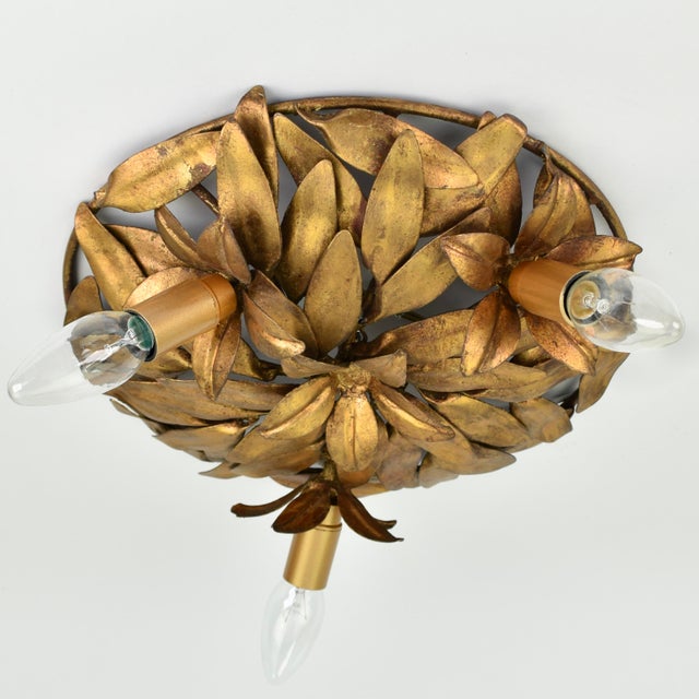 Metal Mid Century Italian Flush Mount Gilt Iron For Sale - Image 7 of 11