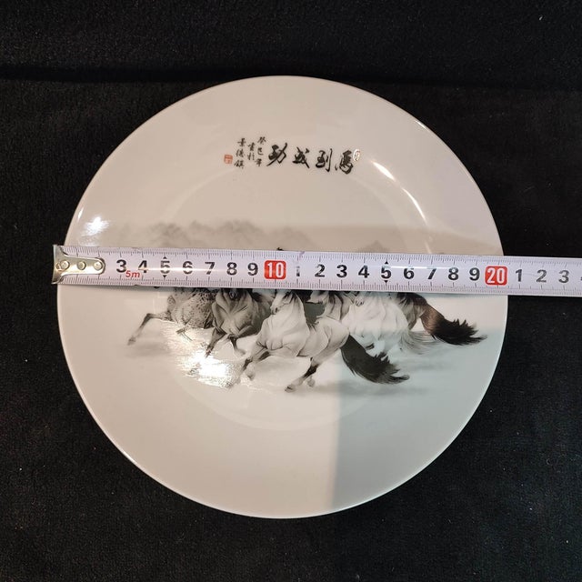 Chinese Ceramic Plate,White Glaze Porcelain Plate Hand Painted Horses Pattern For Sale - Image 9 of 9