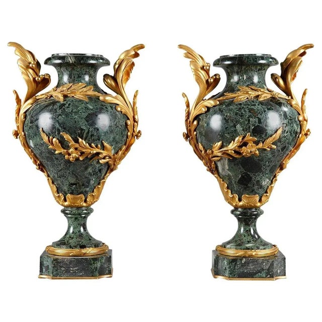 Green Late 19th Century Vases in Marble and Gilt Bronze, Set of 2 For Sale - Image 8 of 8