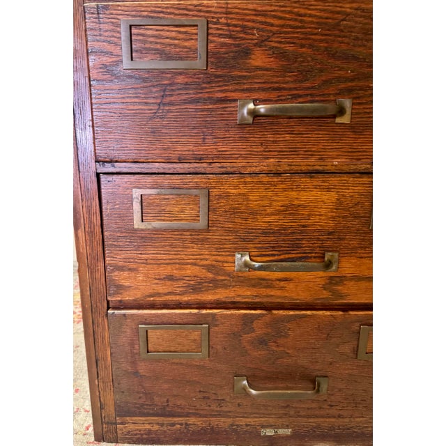 Wood Antique Globe-Wernicke Oak 7-Drawer File Cabinet With u.s. Internal Revenue Service Label For Sale - Image 7 of 12