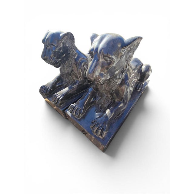 Italian Artist, Lion Sculptures, Late 20th Century, Black Marble, Set of 2 For Sale - Image 11 of 12