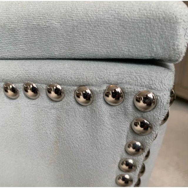 Mid-Century Modern Safavieh Storage Ottoman in Robins Egg Blue For Sale - Image 3 of 8