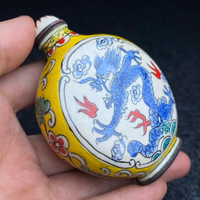 Vintage Chinese Cloisonné Enamel Snuff Bottle With Blue Dragon Motif For Sale In Los Angeles - Image 6 of 9