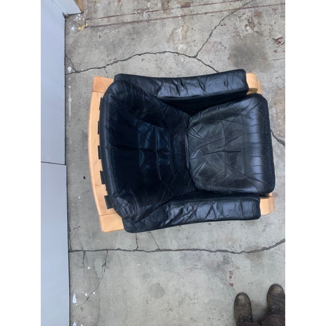 1960s Mid Century Scandinavian Modern Bentwood Black Leather Lounge Chair For Sale - Image 10 of 10