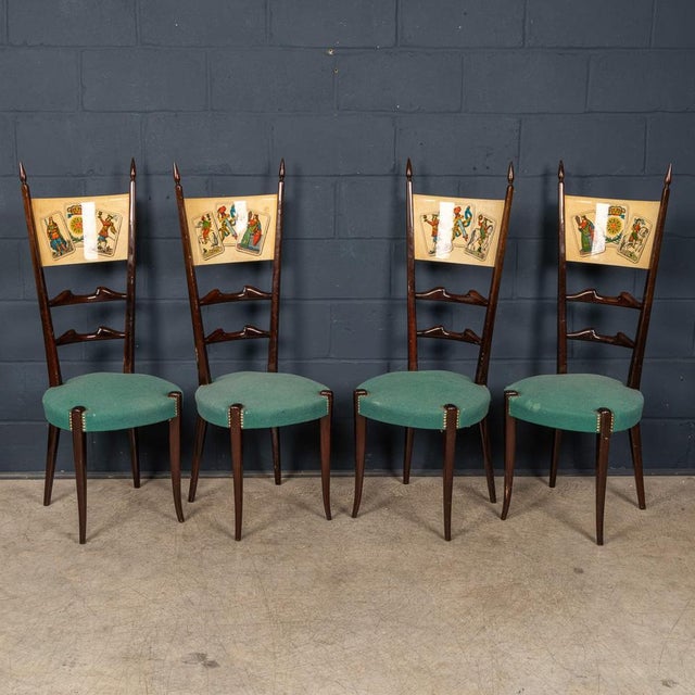 Paint Italian Dining or Games Table and Chairs with Playing Cards Motif by Aldo Tura, 1960s, Set of 5 For Sale - Image 7 of 18