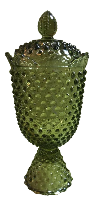 1950s Large Fenton Green Hobnail Lidded Compote